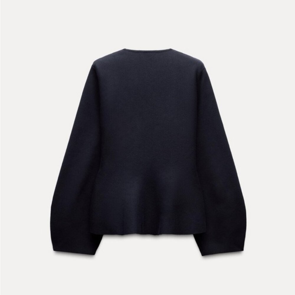 ZARA BELTED SHOULDER PAD KNIT BLAZER - Picture 5 of 6